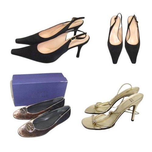 482 - Pair Hobbs New Black Satin Sling Back Shoes, size 42, Ladies Stuart Weitzman Velvet Pumps with jewel... 