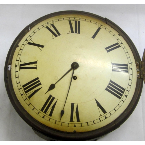 150 - Early C19th Fusee Dial Wall Clock with painted dial, Roman numerals, blued hands, convex glass, with... 