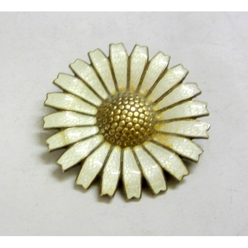 236 - Danish Silver & White Enamelled Flower Head Brooch