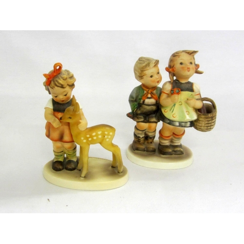 289 - Hummel Figurines Boy & Girl 'To Market' & Girl with baby deer No. 1947 (2)