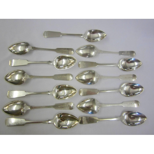 281 - Large C19th Silver Fiddle Pattern Teaspoons: Newcastle 1852 x 7 & Newcastle 1853 x 6, maker TS