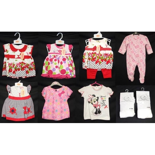 542 - Girls As New Clothing Age 3 - 6 Months: pink sleep suit, Disney Minnie Mouse T-Shirt, 5 dresses & 2 ... 