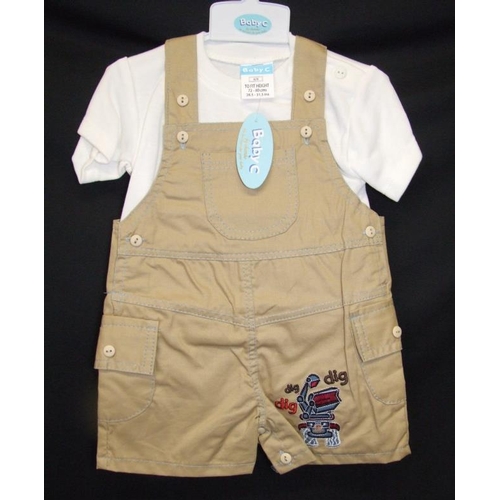 556 - As New Boys Clothing Age 0-3mths: Baby C beige dungaree set, Fagottino yellow T shirt & shorts set, ... 