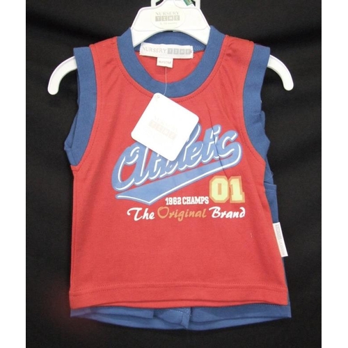 573 - As New Boys Clothing Age 18-24mths: 4 Nursery Time vest tops & shorts sets, 44 Blue shark T shirt & ... 