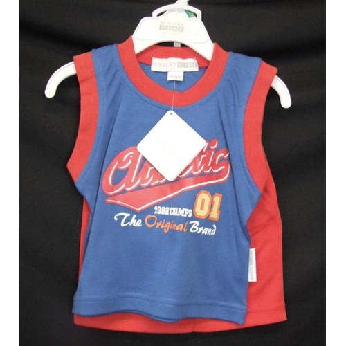 573 - As New Boys Clothing Age 18-24mths: 4 Nursery Time vest tops & shorts sets, 44 Blue shark T shirt & ... 