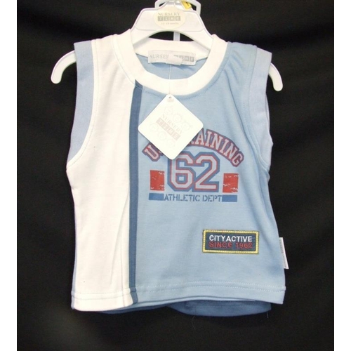 573 - As New Boys Clothing Age 18-24mths: 4 Nursery Time vest tops & shorts sets, 44 Blue shark T shirt & ... 