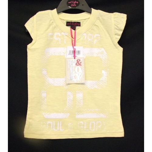 590 - As New Girls Clothing Age 2-3 Yrs: 2 Soul & Glory T shirts white & yellow, pair black jogging bottom... 