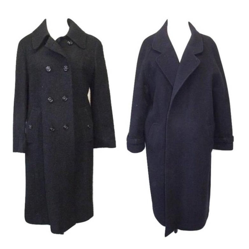 477 - Ladies Vintage St Michaels Dark Blue Wool Coat size 16 & Admyra London Black Boucle Wool Mix Coat, a... 