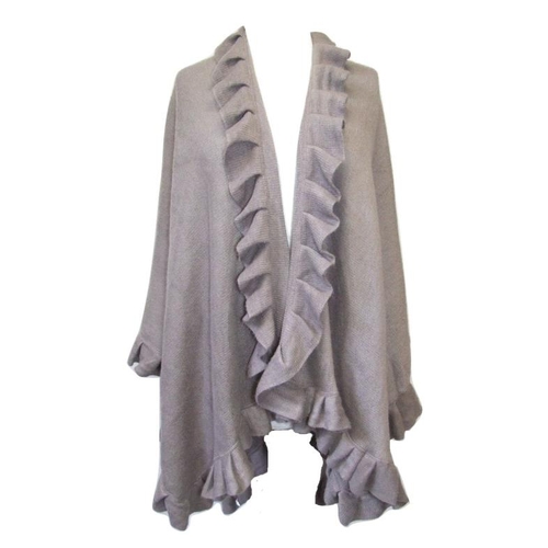 502 - Ladies Knitwear: Brown/Burnt Orange Reversible Shawl, Grey Shawl with frilled edge, Striped Poncho &... 