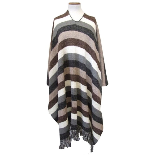 502 - Ladies Knitwear: Brown/Burnt Orange Reversible Shawl, Grey Shawl with frilled edge, Striped Poncho &... 