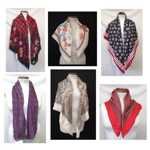 505 - Ladies Scarves: Marimekko red chequered cotton square, Viyella rose & tartan pure wool shawl, Viyell... 