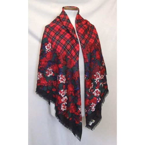 505 - Ladies Scarves: Marimekko red chequered cotton square, Viyella rose & tartan pure wool shawl, Viyell... 