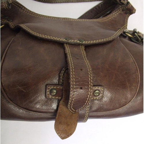 516 - Vintage Brown Leather Mulberry Phoebe Handbag, buckle missing but fastening still attached with rive... 