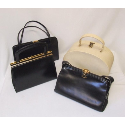 526 - 3 Ladies Black Leather Vintage Handbags: Fassbender with Deco style fastening, Eros & G London & Whi... 