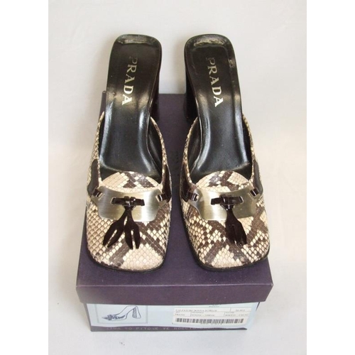 583 - Pair Prada Ladies Snakeskin Mules size 40, in box