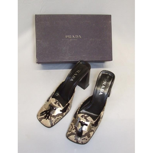 583 - Pair Prada Ladies Snakeskin Mules size 40, in box