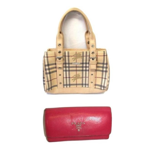 517 - Handbag Marked 'Burberry' & Pink Leather Purse Marked 'Prada' (2)