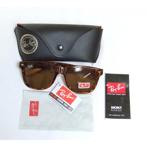 523 - Pair As New Ray-Ban Tortoiseshell Wayfarers No. 2150, with case