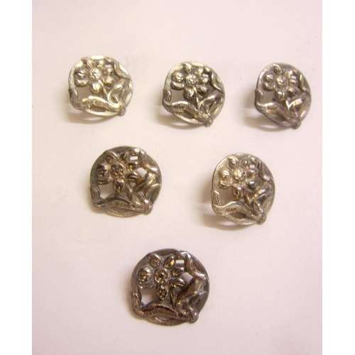 241 - Set of 6 Silver Circular Art Nouveau Floral Buttons, hallmarked Birmingham 1904, maker Alle/Atte