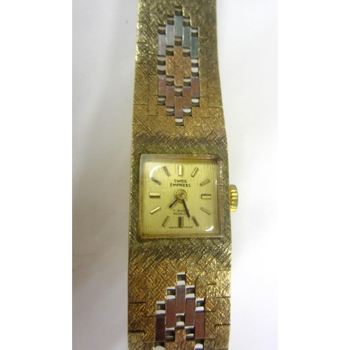 242 - Ladies 3 Colour 9ct Gold Wristwatch with Swiss Empress movement, 17 jewel mechanical with integral s... 