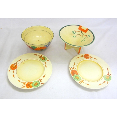 333 - Clarice Cliff Gay Day Bizarre Newport Pottery Bowl & 2 Clarice Cliff Teaplates decorated with autumn... 