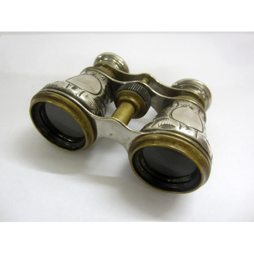 275 - Pair Silver Clad Racing Binoculars with nickel plated fittings, silver mounts with vacant cartouches... 