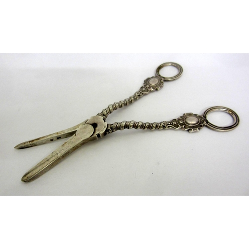 276 - Pair Victorian Heavy Quality Silver Grape Scissors with decorative handles & cartouche shaped termin... 