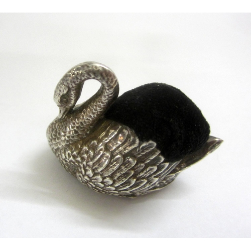 277 - Early C20th Late Victorian/Edwardian Silver Swan Pin Cushion, maker L&S Birmingham 1902, approx. 6cm... 