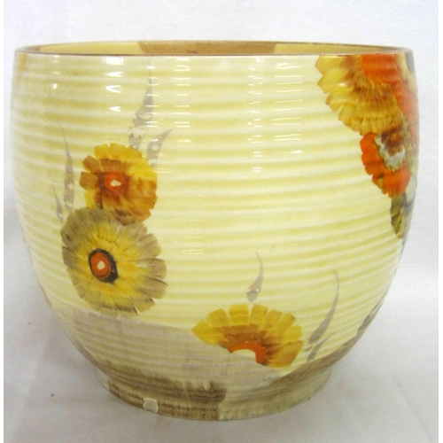 326 - Clarice Cliff Wilkinsons Jardiniere with ribbed textured finish, approx. 8