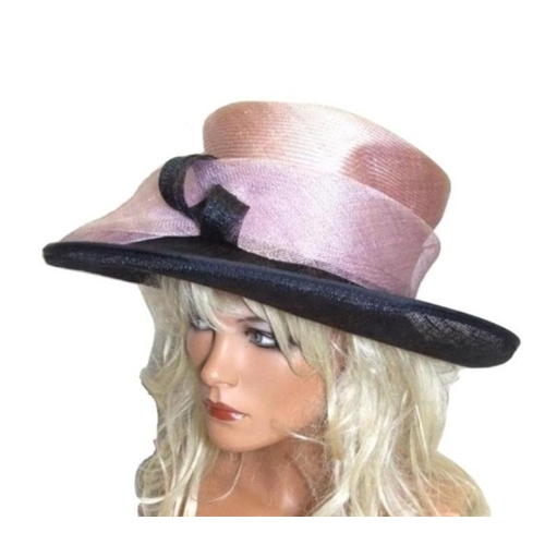 485 - Ladies Debut Pink/Navy/Lilac Occasion Hat in Debut hat box, Ladies Peter Bettley Cream Occasion Hat ... 