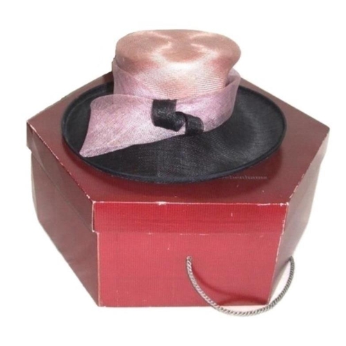 485 - Ladies Debut Pink/Navy/Lilac Occasion Hat in Debut hat box, Ladies Peter Bettley Cream Occasion Hat ... 