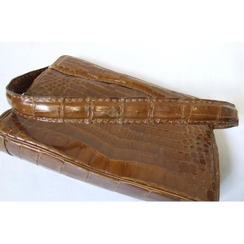 606 - Vintage Crocodile Skin Handbag with matching compact holder