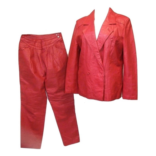 619 - Ladies Sabri Moda Vintage Red Leather Trouser Suit labelled size 14