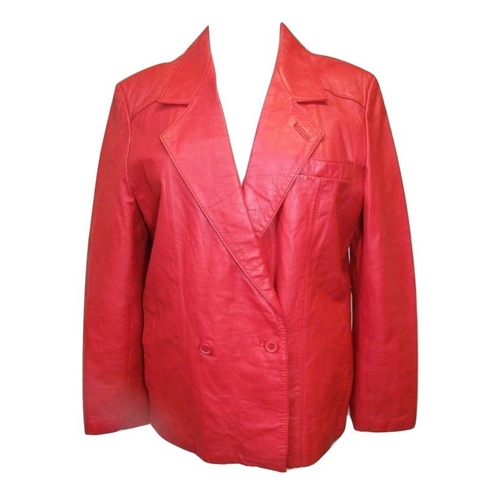 619 - Ladies Sabri Moda Vintage Red Leather Trouser Suit labelled size 14