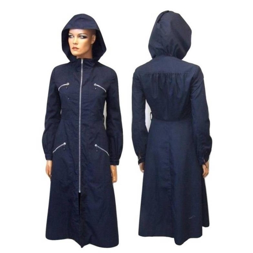 624 - Wallis Vintage Dark Blue Coat with hood, zip front, size 8