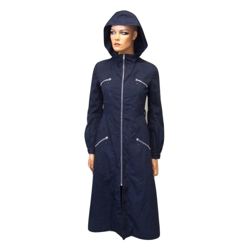 624 - Wallis Vintage Dark Blue Coat with hood, zip front, size 8