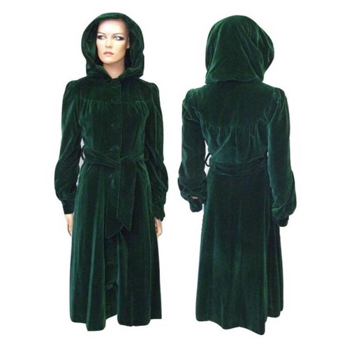 625 - Ariella Fashions Dark Green Velvet Coat with hood, approx. size 8