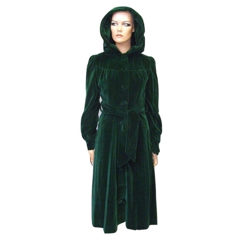 625 - Ariella Fashions Dark Green Velvet Coat with hood, approx. size 8