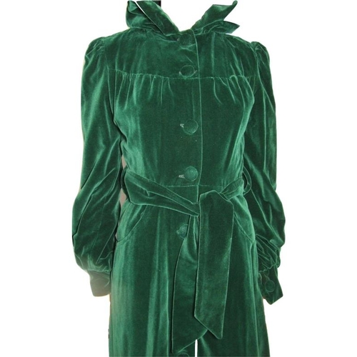 625 - Ariella Fashions Dark Green Velvet Coat with hood, approx. size 8