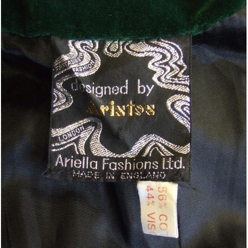 625 - Ariella Fashions Dark Green Velvet Coat with hood, approx. size 8