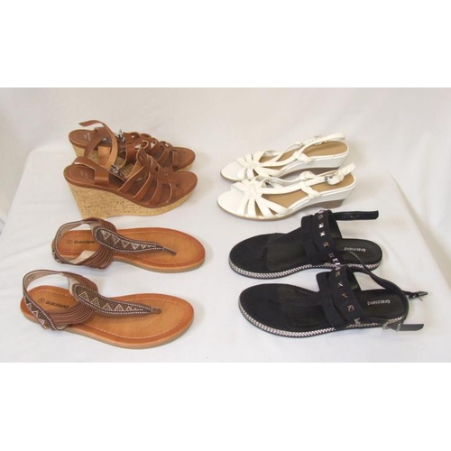 643 - 4 Pairs Ladies As New Sandals Size 6: Graceland brown Roman style, Graceland black suede effect, M&S... 