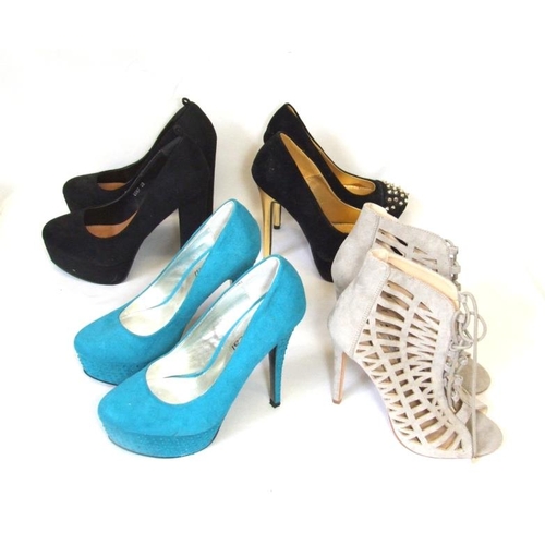 644 - 4 Pair Ladies As New Shoes Size 5: Rascal turquoise suede, Super Mode black suede, New Look grey sue... 