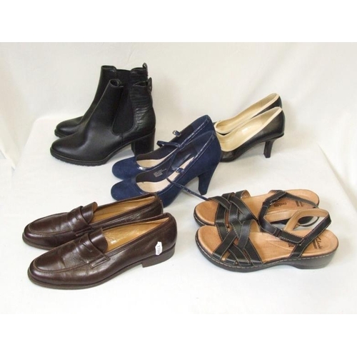 645 - 5 Pairs Ladies Shoes Size 5: Nine West black/cream leather, House of Bruar brown leather loafers, Pa... 