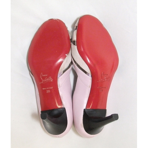 579 - Pair Manolo Blahnik Pink Leather Shoes with Christian Louboutin red soles, size 38