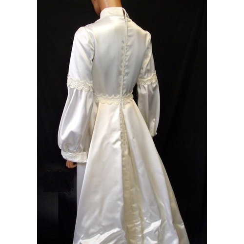 662 - Vintage 1960s/70s White Satin Wedding Dress with pellon lined train, approx. size 10