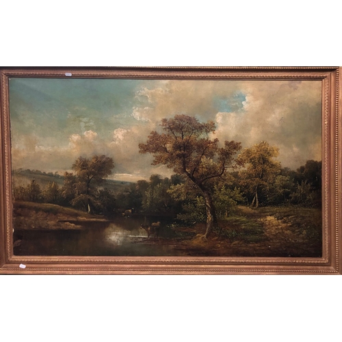 192 - Large Oil on Canvas Cattle Watering at a river with wooded banks, attributed to Abraham Hulk The You... 