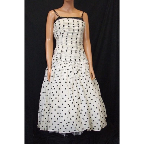 692 - Vintage 1950s Black & White Polka Dot Ball Gown with net underskirt, in Dickins & Jones box