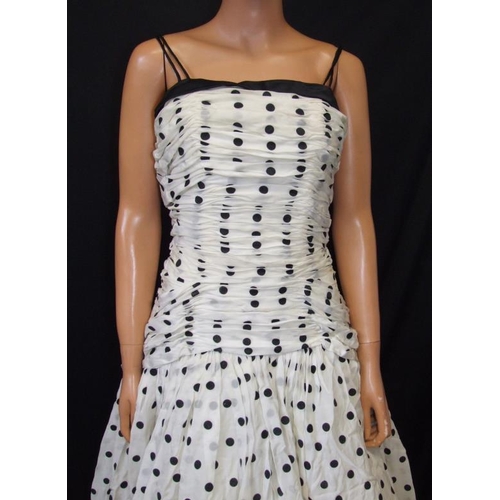 692 - Vintage 1950s Black & White Polka Dot Ball Gown with net underskirt, in Dickins & Jones box