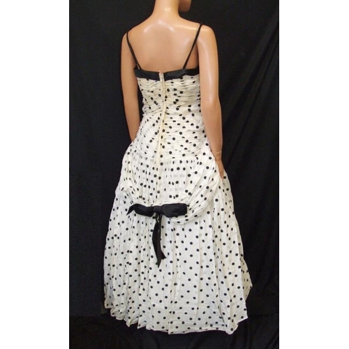 692 - Vintage 1950s Black & White Polka Dot Ball Gown with net underskirt, in Dickins & Jones box