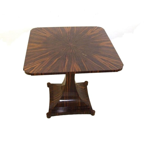 14 - Art Deco/Ruhlmann Style Macassar Ebony Table with staged square base on concave square column, recta... 